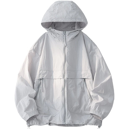Summer Men's Hooded Sunscreen Jacket UPF50+ Ultra Thin Zipper Pocket Windbreaker Elastic Cuffs Outdoor Hiking Fishing Skin Coats