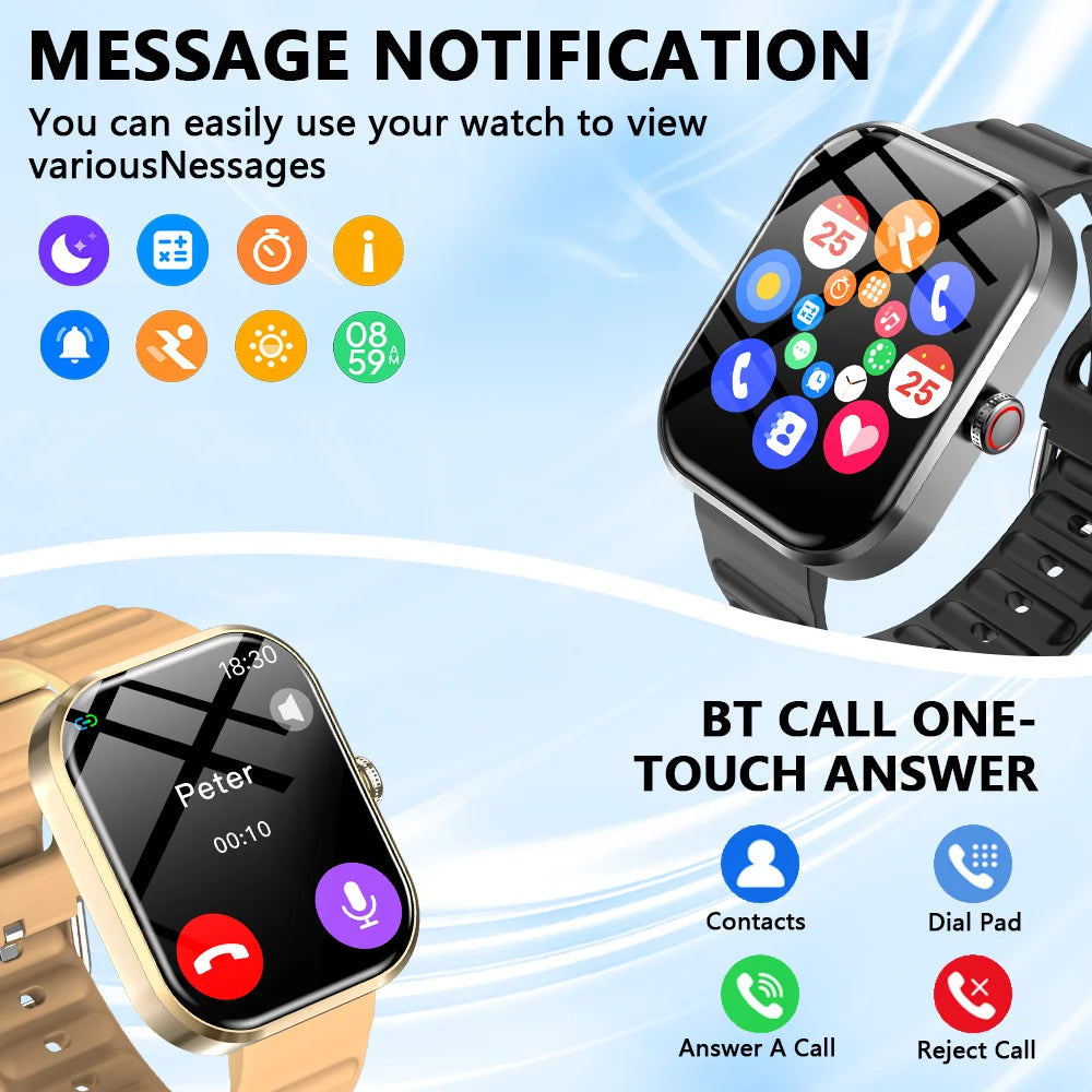 LAXASFIT 2026 Smart Watch Men's Full Touchscreen Bluetooth Call Sports Fitness Tracking Smart Wristwatch Women's Watch