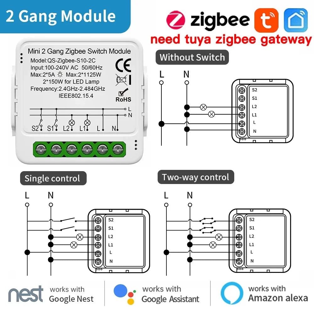 TNCE TUYA WIFI/Zigbee Switch Light Curtain Dimmer Smart DIY MINI Module, 2-way Control Breaker, Voice with Alexa Google Home