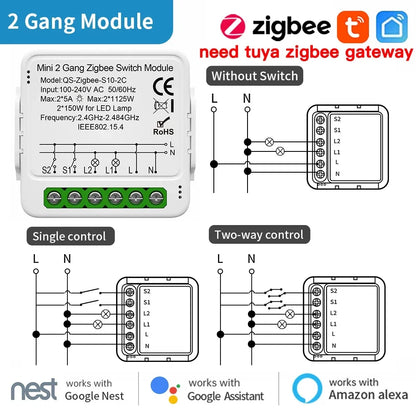 TNCE TUYA WIFI/Zigbee Switch Light Curtain Dimmer Smart DIY MINI Module, 2-way Control Breaker, Voice with Alexa Google Home