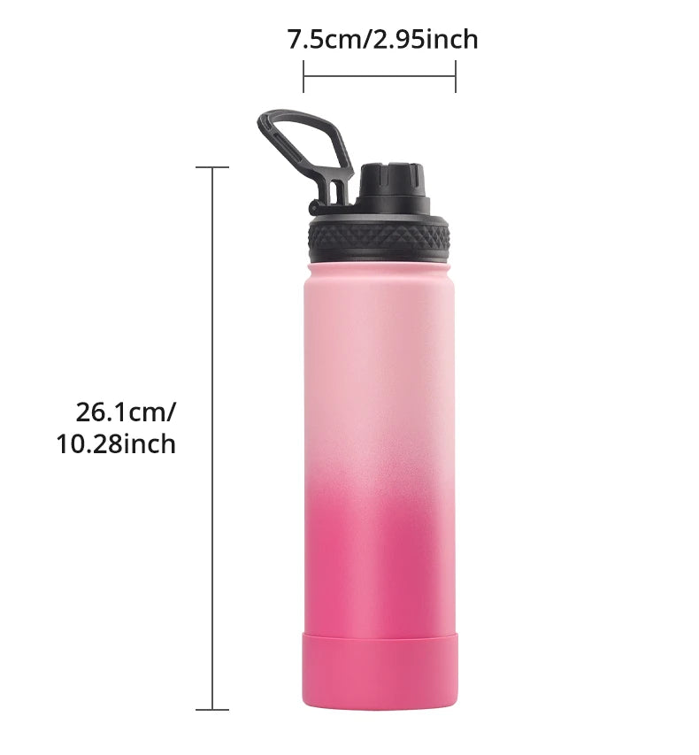 WATERSY 650ml Double Wall Thermal Bottle Stainless Steel Insulated Bottle with Handle Sports Water Bottle Vacuum Flask Keep Cold