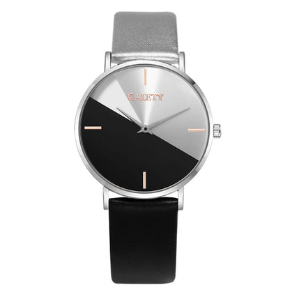 Women'S Watch Set Luxury Fashion Light Luxury Geometric Stitching Quartz Style Pu Leather Strap Round Dial Women'S Gift