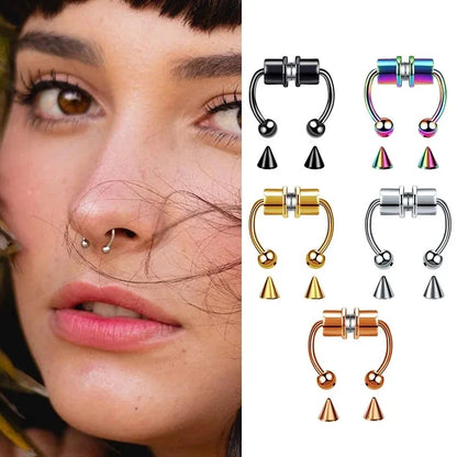 2025 Trendy Piercing Free Magnetic Nose Ring Stainless Steel Horseshoe Non Pierced Goth Punk Fake Hoop Clip on Jewelry Gift