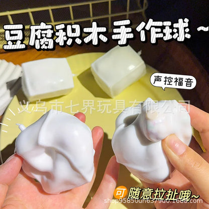 Tofu-Shaped Squishy Beads, Self-Made Crunchy Stress Relief Squishy Toys Satisfying Sound Effects for Filling Building Blocks