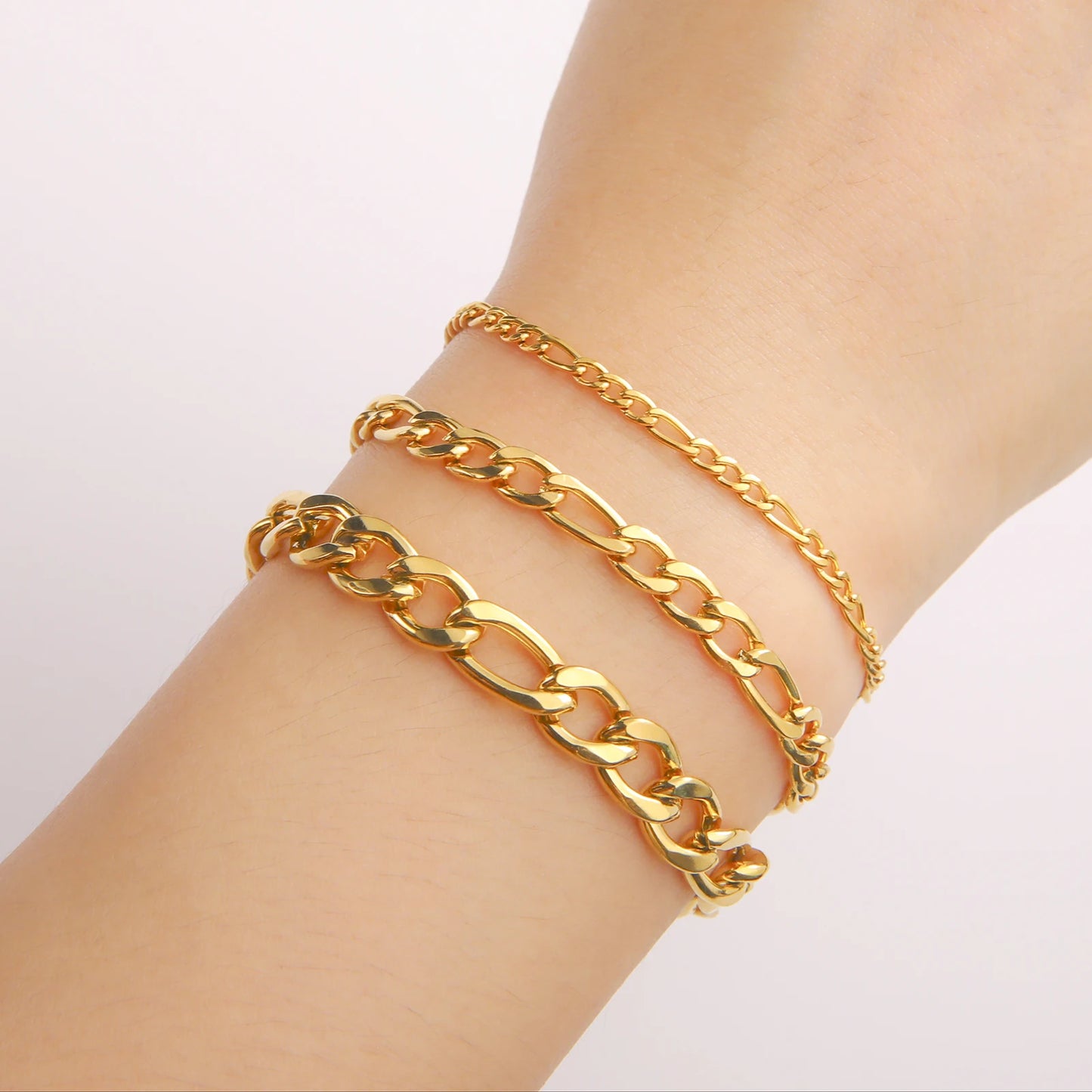 Punk Cuban Chain 3-10mm Wide Minimalist Bracelet Men Women Stainless Steel Gold Color Basic Hip Hop Figaro Chain Jewelry Gift