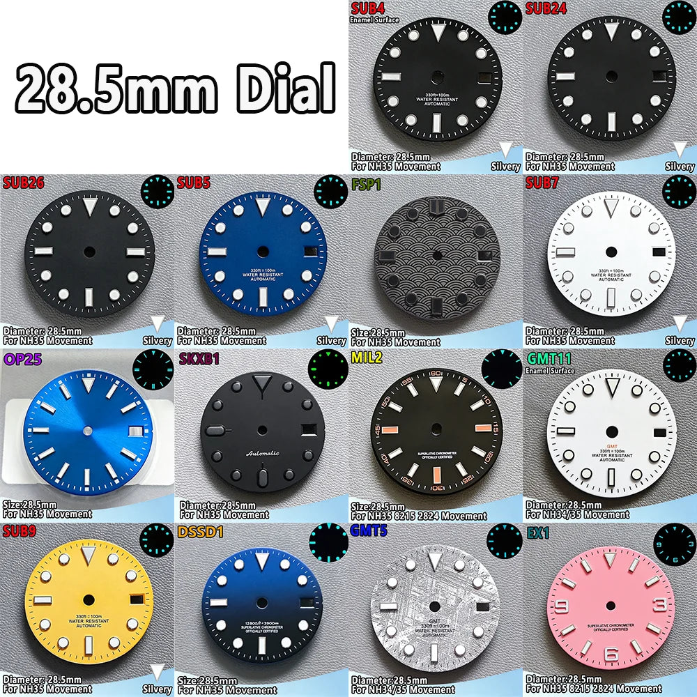28.5mm NH35 Watch Dial Luminous Dials Single Calendar Dial Suitable For NH35 Movement Can Support DIY Dial Customization Logo