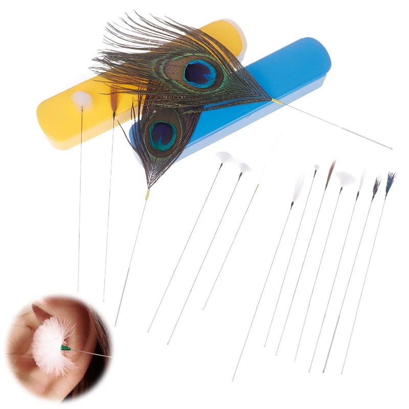 1/5Pcs Goose Feather Stick Ear Picking Elastic Earwax Cleaner Stick Massage Chicken Peacock Feather Silver Needle Ear Dig Tool