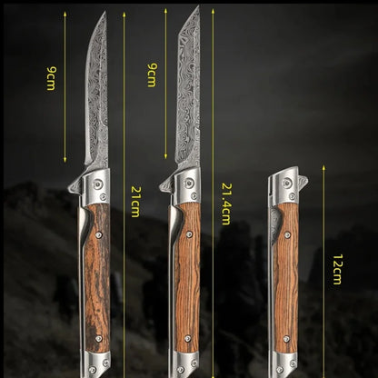 Multi-functional outdoor folding knife, high-hardness Damascus steel folding knife, portable fruit knife