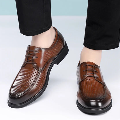 Men's Summer Breathable Leather Shoes Hollow out Comfortable Soft Bottom Business Derby Shoes British Style-SJ5333-1