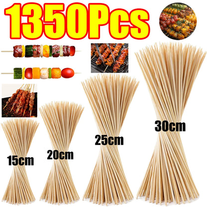 90-1350Pcs Bamboo Wooden BBQ Skewers Sticks Disposable 15/20/25/30cm for Grilling, Fruit, Kabob,BBQ, Barbecue, Camping, Outdoor