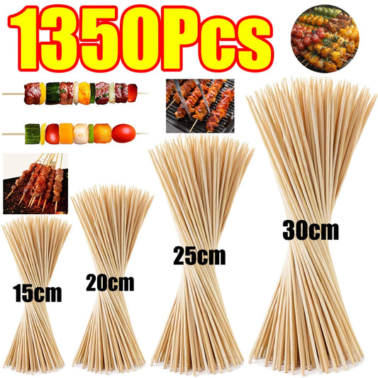 90-1350Pcs Bamboo Wooden BBQ Skewers Sticks Disposable 15/20/25/30cm for Grilling, Fruit, Kabob,BBQ, Barbecue, Camping, Outdoor