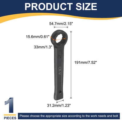 Uxcell Box End Striking Ring Wrench 17mm-48mm Metric CR-V Steel 12-Point Flat Strike Wrench Baking Paint Single Head Spanner