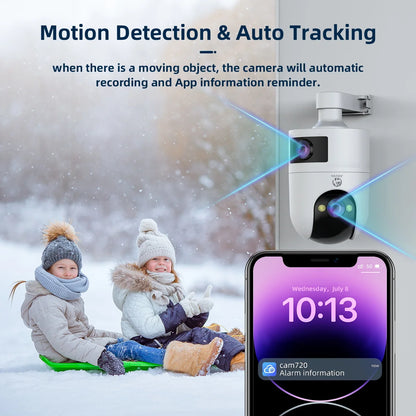 Jooan 4K 8MP Dual Lens Dual Screen IP Camera Wifi Outdoor PTZ Camera AI Auto Tracking CCTV camera Audio Video Surveillance