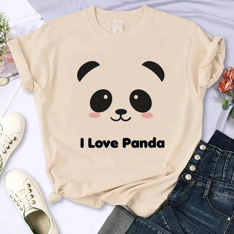 Cartoon Casual Creative T-shirt Vintage Round Neck Clothes Funny Cute Panda Printed T Shirt for Women Summer Sleeve