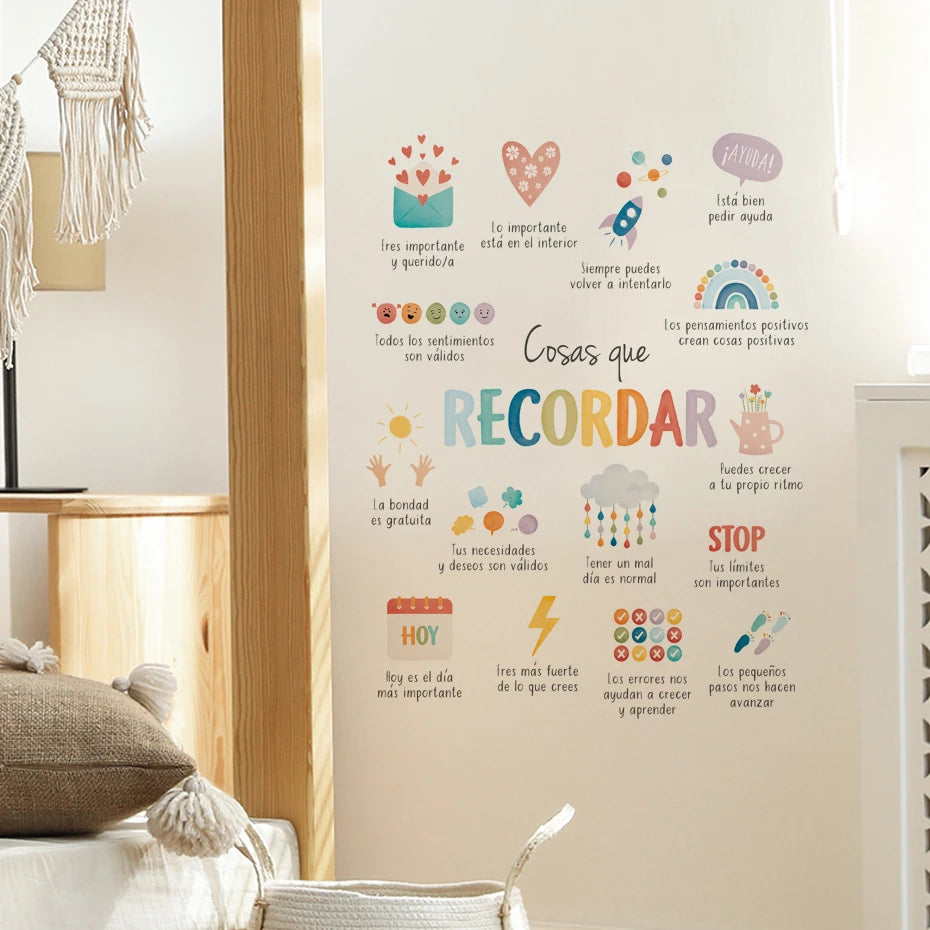 Spanish Things to Remember,Therapy Office Decor Wall Stickers for Kids Room Bedroom Nursery Home Decoration Wall Decals