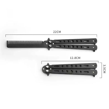 Foldable Comb Stainless Steel Practice Training Butterfly Knife Comb Beard Moustache Brushe Salon Hairdressing Hair Styling Tool