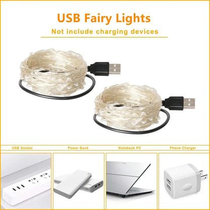 USB LED Lampki Choinkowe Drucik Miedziany Sznur 20M 200LED Świąteczne Zewnętrzne Girlandy na Choinkę Dekoracja na Wesele Przyjęcie