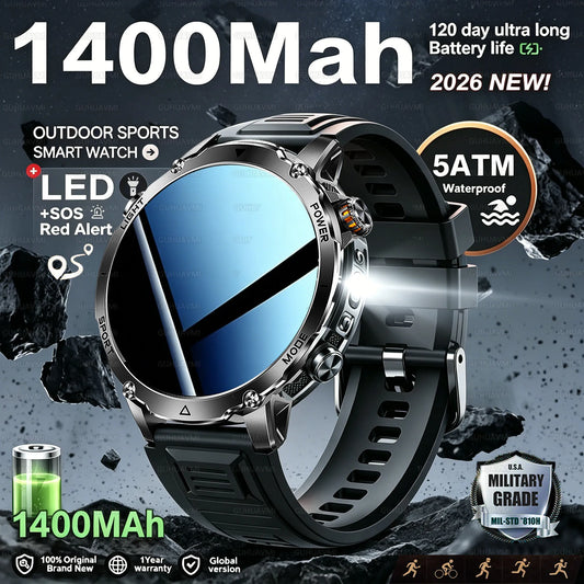New 1400mAh Battery Sports Smart Watch 1.7” SOS+Flashlight Exercise Record Bluetooth Call Waterproof Health Watch For Android iO