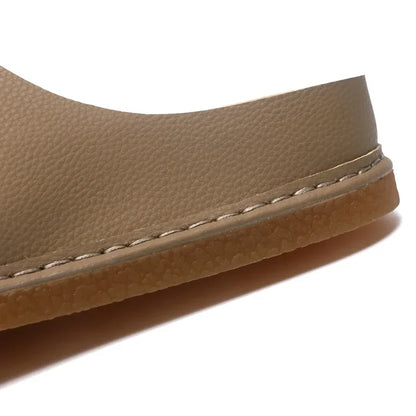 Fashion Leather Men Casual Shoes Slip on Man Loafers Breathable Soft Half Slippers Summer Flats Lightweight Lazy Driving Shoes