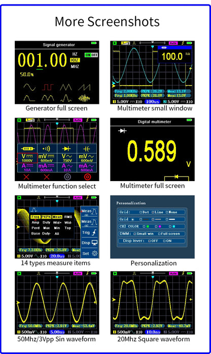 ZEEWEII DSO3D12 3.2 Inch Desktop Digital Oscilloscope 120M Bandwidth Dual Channel Multimeter and Signal generator 3 in 1
