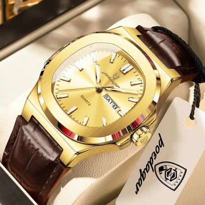 POEDAGAR Fashion Wristwatch For Boyfriend Luminous Waterproof Week Calendar Business Couple Watches Leather Luxury Men's Watches
