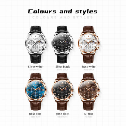 PLAYBOY 3035 Brand original authentic watches for man luxury Gift Box fashion Belt chronograph calendar quartz men's watch