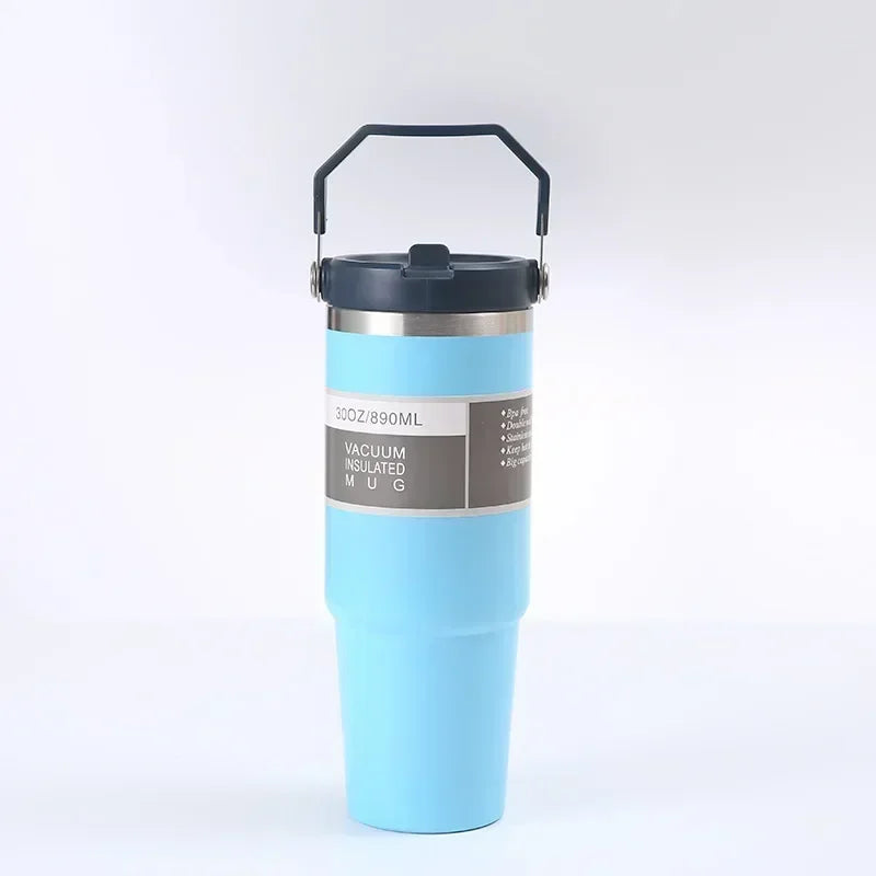 Stainless Coffee Mug with Straw Thermal Water Cups Insulated Car Drinkware