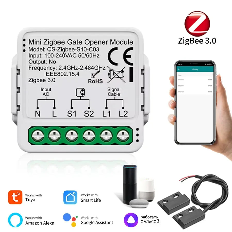 100-240V Tuya Zigbee WiFi Gate Opener Module Smart Garage Door Controller Switch Smart Life App Remote Control Alexa Google Home