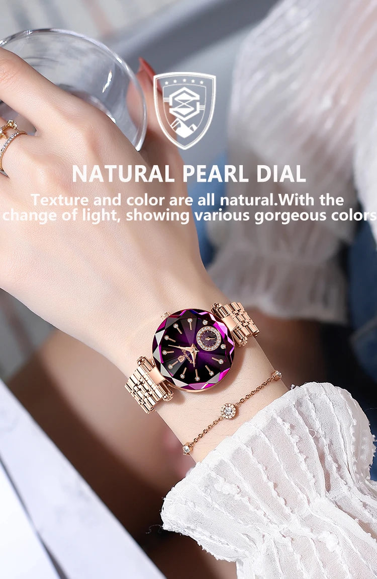 POEDAGAR Luxury Diamond Dial Woman Wristwatch Waterproof Stainless Steel Watch for Ladies Elegant Simple Quartz Women's Watches