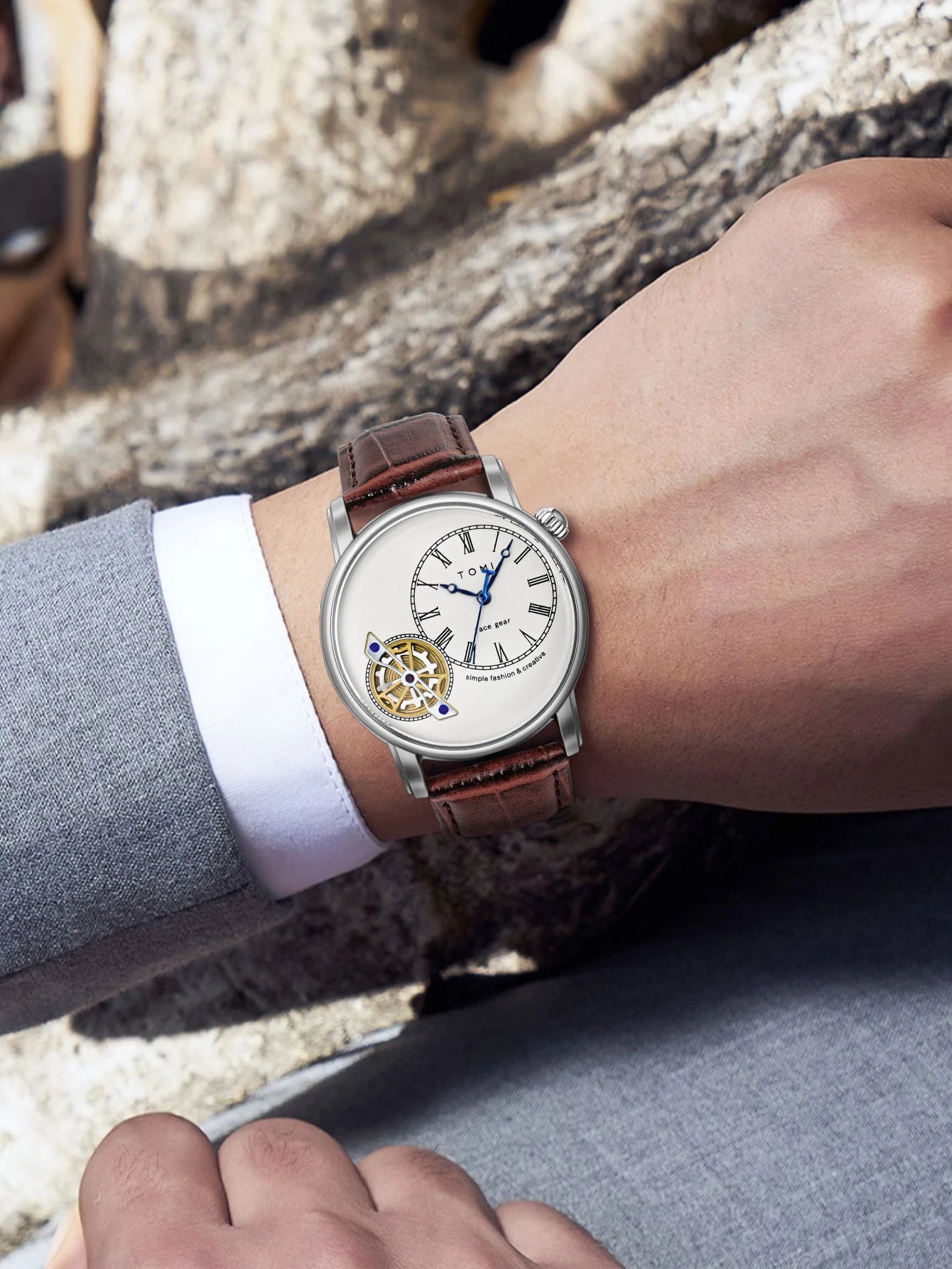 TOMI Set Gift Box Luxury and Fashionable Men's Quartz Watch Leisure Calendar Double Strap Quartz Watch Festival Gift