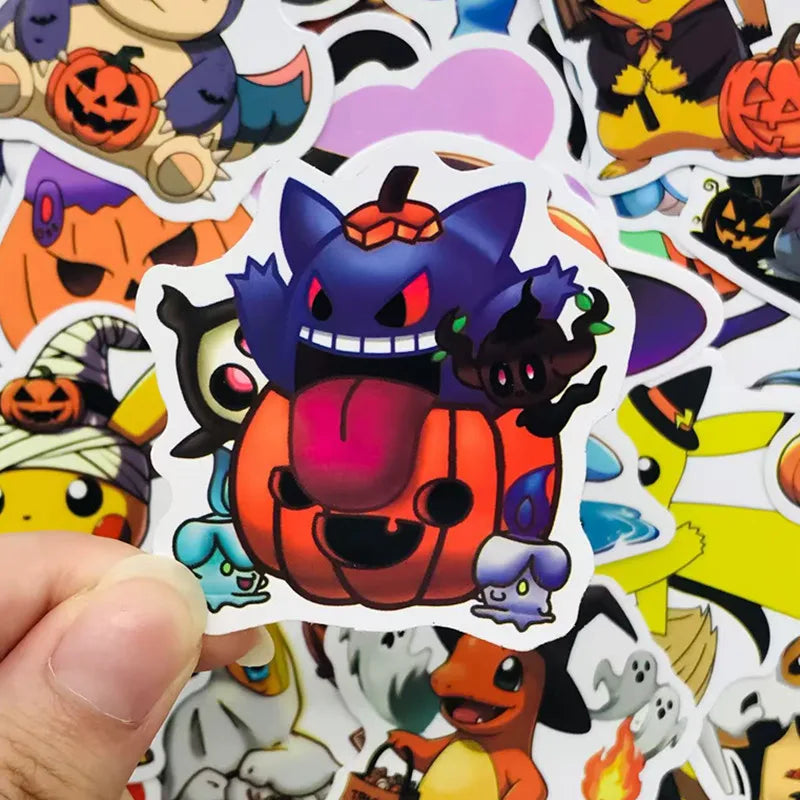 50PCS Kawaii Halloween Anime Pocket Monsters Pikachu Stickers DIY Laptop Luggage Skateboarding Mobile Cartoon Toys Gift Stickers