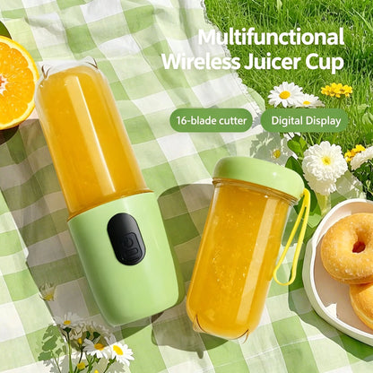 500ML 16 Stainless Blades Wireless USB Rechargeable Portable Blender with Lid Fruit Vegetable Smoothie Orange Juicer Mixer