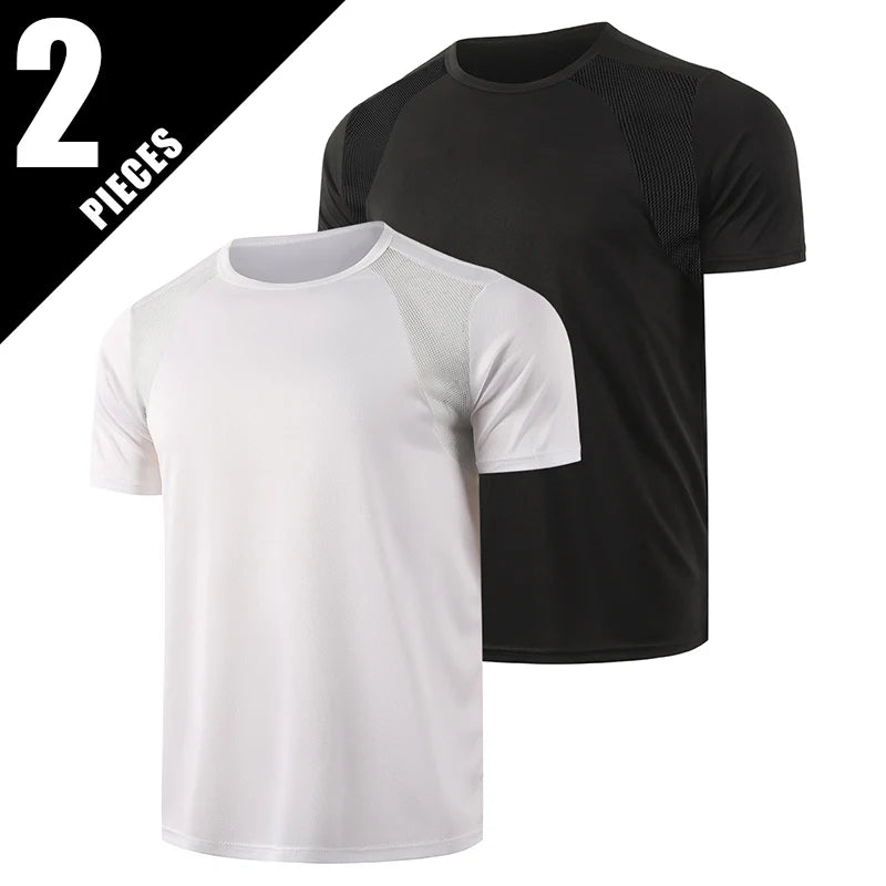 1/2-Piece Men's Summer Black And White Solid Color Quick Drying Sports Short Sleeved Loose And Breathable Sports Running Trend