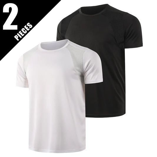 1/2-Piece Men's Summer Black And White Solid Color Quick Drying Sports Short Sleeved Loose And Breathable Sports Running Trend