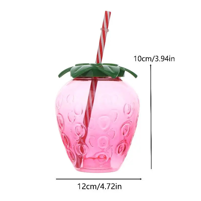 ✔Strawberry Shaped Plastic Cup With Straw Cute Water Bottle Portable Drinking Cup Beverage Cups For Summer Party Home Use