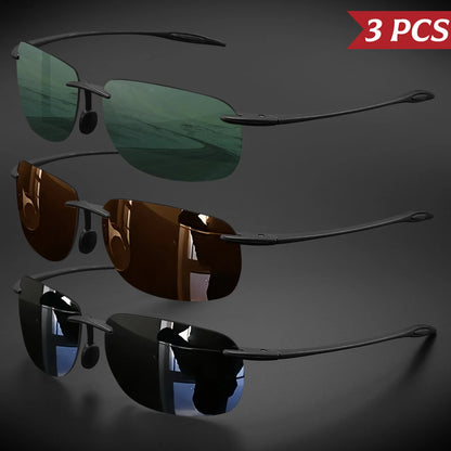 3PCS Ultra Light 11g TR90 Frameless Polarized Sunglasses - Flexible & Comfort Fit, Square Shape for Driving, Fishing, Outdoor