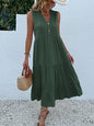 Casual Summer Midi Dress Women Sleeveless Tank V Neck Buttons Ruffle Loose Dresses Beach Soild Sundress Fashion