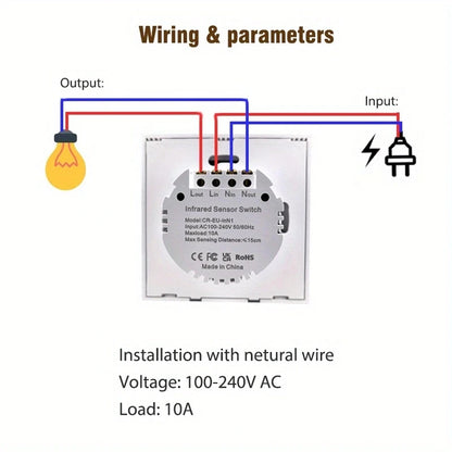 COLOROCK 1pc Wall Light Switch Infrare IR Sensor No Need Touch EU UK 220V 110V Glass Screen Panel Electrical Power On Off Lamp