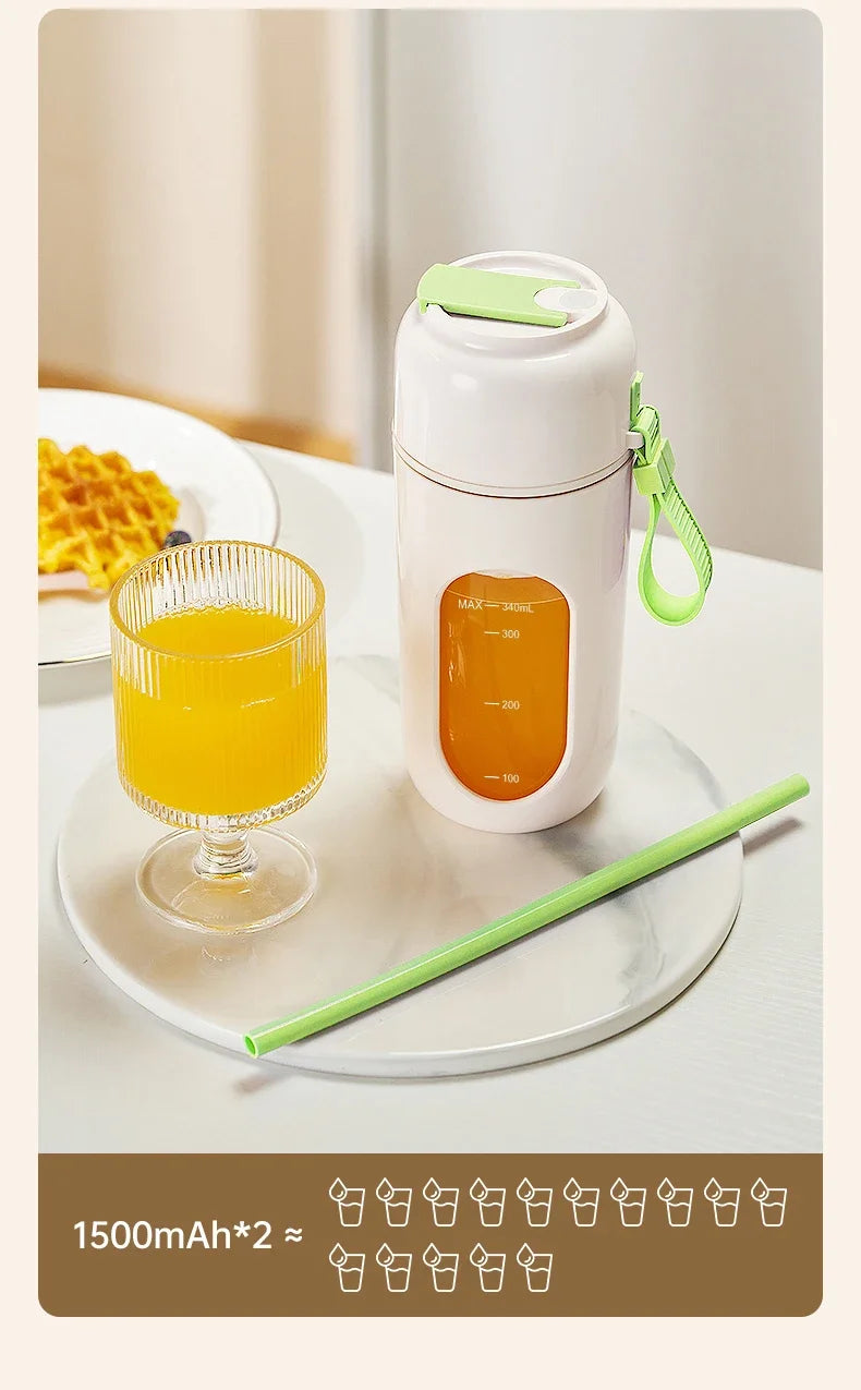 Portable Electric Juicer Cup 350mL for Smoothies Shaved Ice Juices12 Blade Stainless Steel Blender with Wireless Charging