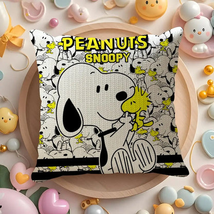 Cute Snoopy Pillow Case Natural Linen Organic Fabric Double-Sided Printing Sofa Home Decor Gift Cushion Cover