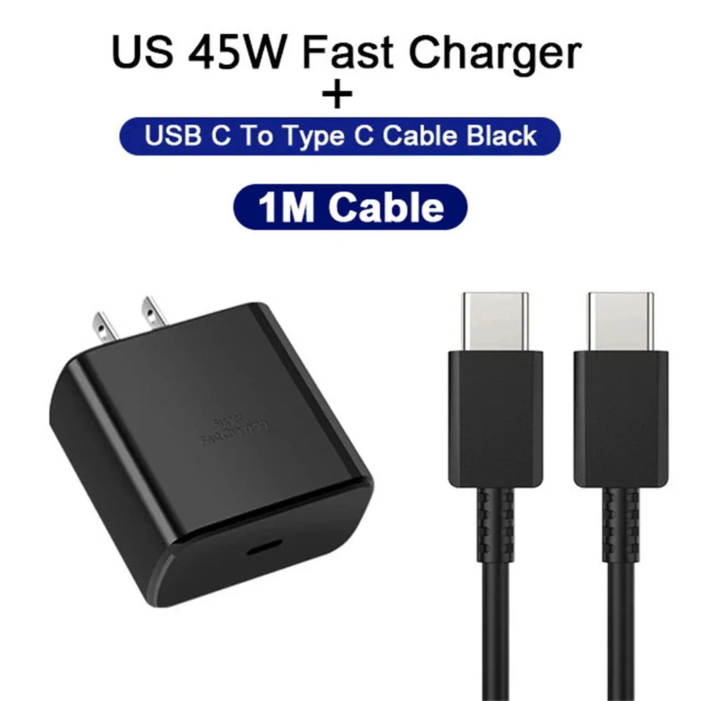 PD 45W Super Fast Charger For SAMSUNG Galaxy S21 S22 S23 S24 Ultra Fast Charging Phone USB C Charge Type C Cable 2M Wall Adapter