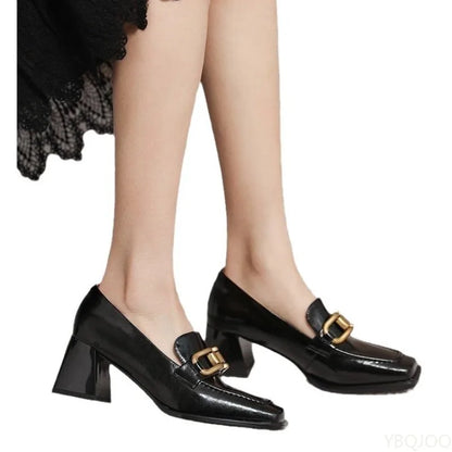 2026 Spring Autumn Fashion New Style Wide Head High Heels Shallow Mouth Women's Single Shoes Coarse Heels Hooded Women's Shoes