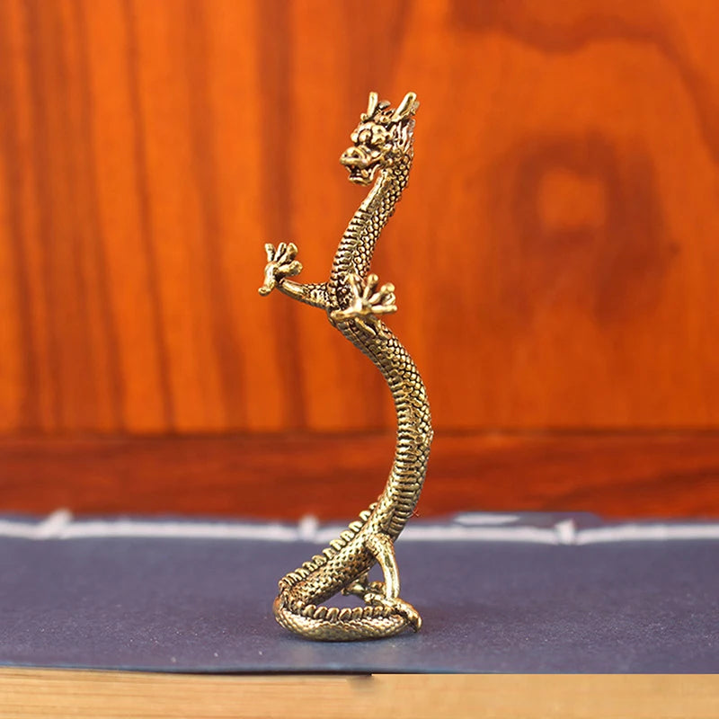 Chinese Beast Dragon Statue Bronze Figurine Ornaments Antique Copper Mythical Animal Miniature Home Decoration Crafts Collection