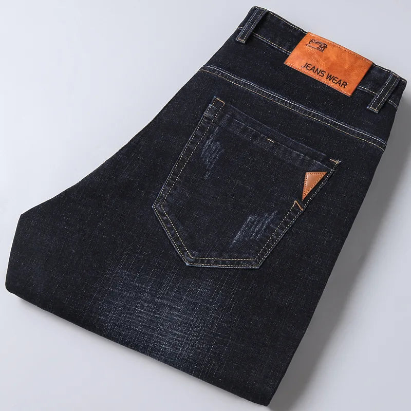 2024 Summer Thin Men's Elastic Cotton Jeans Fashion Gray Comfortable Business Straight Casual Pants High Quality Brand Trousers