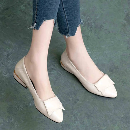 Soft Leather Pointed Toe Flat Loafers, Women's Bow Slip On Shoes for Casual Office Vacation Wear