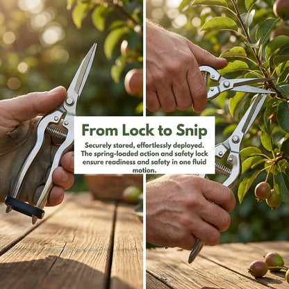 Gardening Shears Stainless Steel Pruning Shears Sharp Fruit Picking Scissors Spring Loaded Labor Saving Branch Trimmer Tool