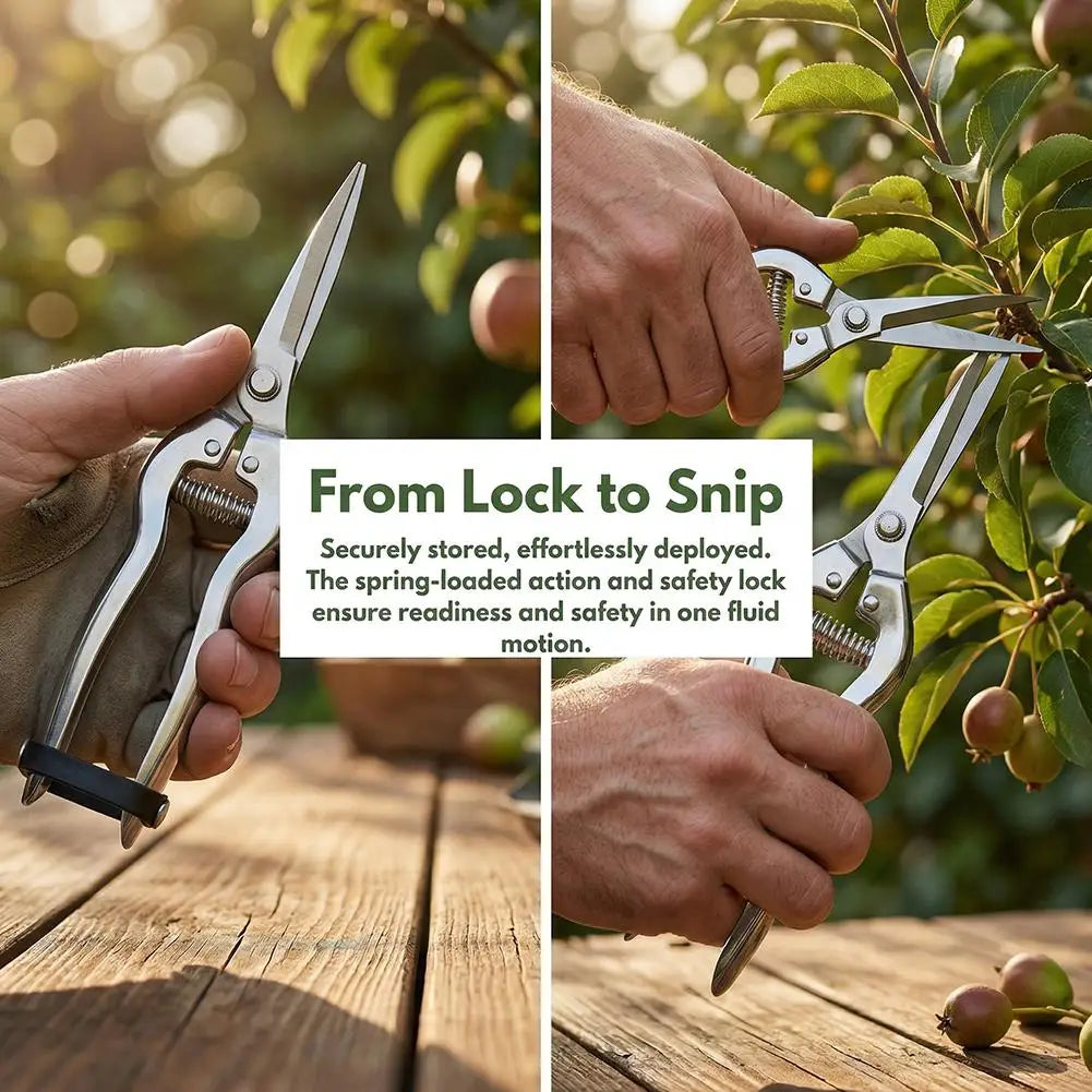 Gardening Shears Stainless Steel Pruning Shears Sharp Fruit Picking Scissors Spring Loaded Labor Saving Branch Trimmer Tool