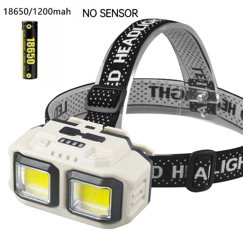 Powerful LED Headlamp COB Induction Rechargeable Head Flashlight Safety Lighting Head Torch for Outdoor Camping Cycling Fishing