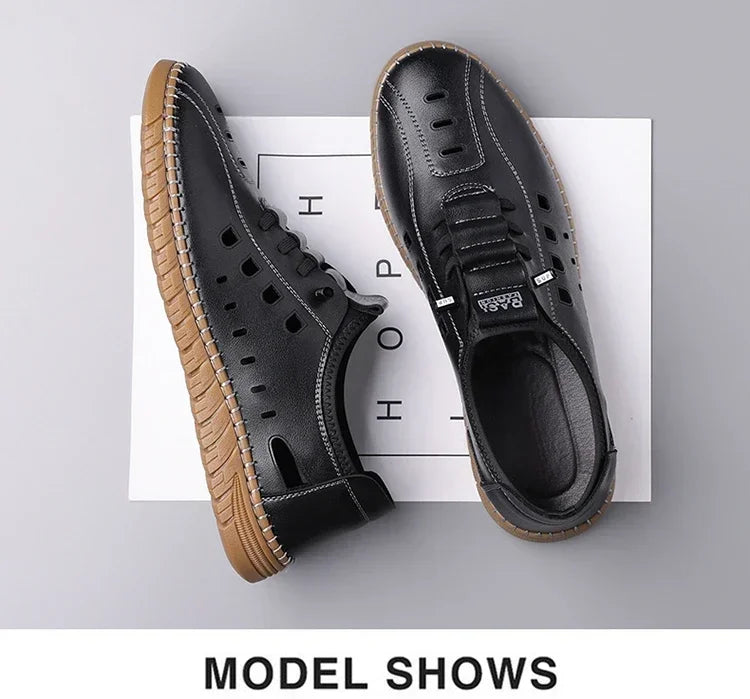 Men's Comfortable Hollow Slip-on Loafers, Breathable Anti-slip Soft Sole Outdoor Driving Shoes-WC2516