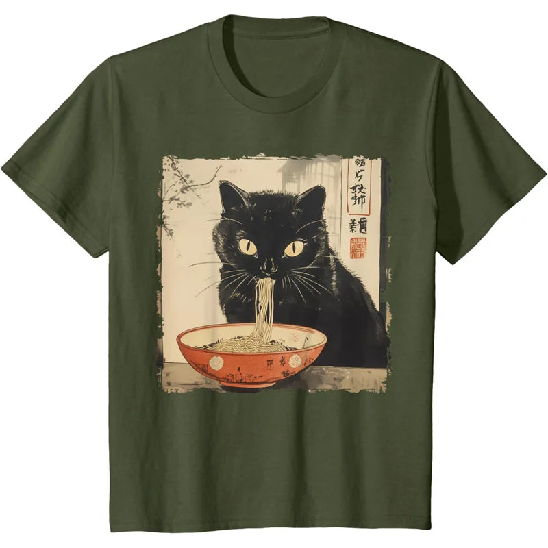 Funny Cat Pattern T Shirt For Women Delicious Noodles 3D Printed Short Sleeves Summer Leisure Tees O-Neck Loose Tops T-Shirts